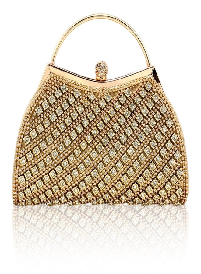 Simcat حقائب يد سيمكات للسهرات، حقائب يد نسائية مرصعة بأحجار الراين اللامعة لحفلات الكوكتيل وحفلات الزفاف (ذهبي) - Image 1